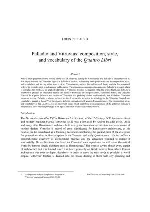Palladio and Vitruvius: Composition, Style, and Vocabulary of the Quattro Libri