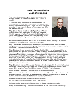 About Our Namesakes Msgr. John Cilinski