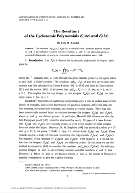 The Resultant of the Cyclotomic Polynomials Fm(Ax) and Fn{Bx)