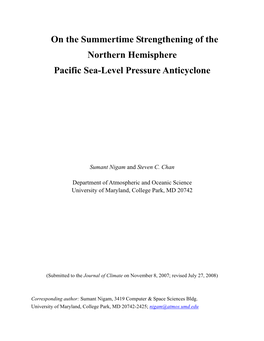 On the Summertime Strengthening of the Northern Hemisphere Pacific Sea-Level Pressure Anticyclone