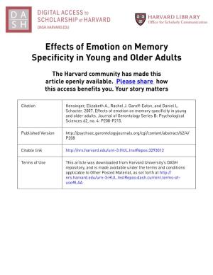 Effects of Emotion on Memory Specificity in Young and Older Adults