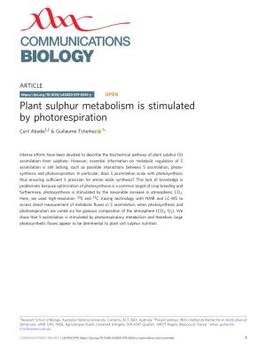 Plant Sulphur Metabolism Is Stimulated by Photorespiration