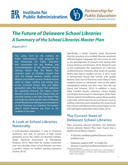A Summary of the School Libraries Master Plan