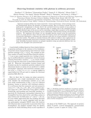 Arxiv:1106.1166V2 [Quant-Ph] 16 Apr 2013 Fermions, Bosons Or Particles with Fractional Statistics