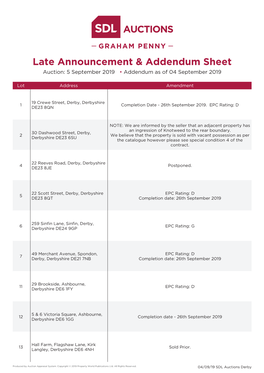 Late Announcement & Addendum Sheet