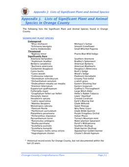 Appendix J: Lists of Significant Plant and Animal Species