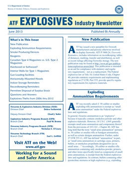 ATF EXPLOSIVES Industry Newsletter June 2013 Published Bi-Annually