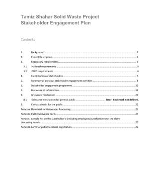 Tamiz Shahar Solid Waste Project Stakeholder Engagement Plan