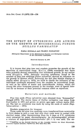 The Effect of Cytokinins and Auxins on the Growth of Mycorrhizal Fungus Suillus V Ariegatu S*