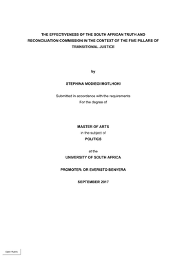 The Effectiveness of the South African Truth and Reconciliation Commission in the Context of the Five Pillars of Transitional Justice