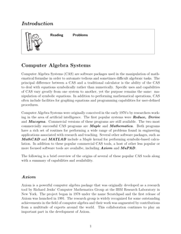 Introduction Computer Algebra Systems