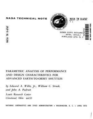 PARAMETRIC ANALYSIS of PERFORMANCE and DESIGN CHARACTERISTICS for ADVANCED EARTH-TO-ORBIT SHUTTLES by Edwurd A