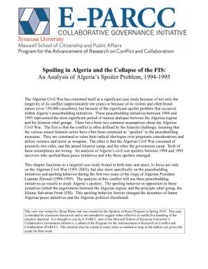 Spoiling in Algeria and the Collapse of the FIS an Analysis of Algeria's Spoiler Problem 1994-1995