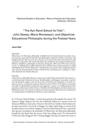 John Dewey, Maria Montessori, and Objectivist Educational Philosophy During the Postwar Years