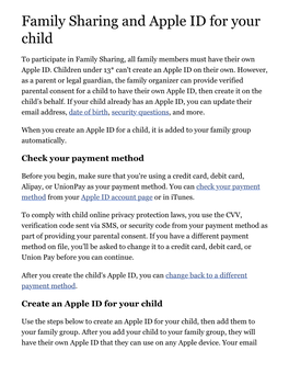 Family Sharing and Apple ID for Your Child