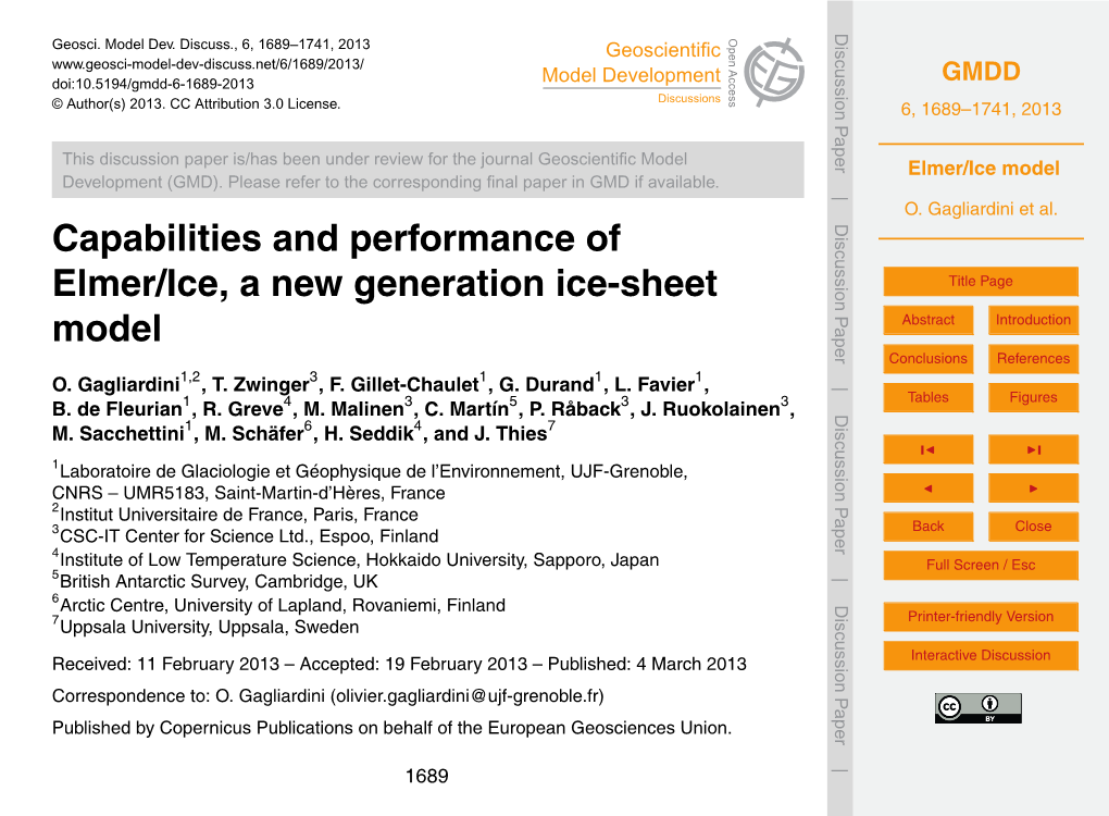 Elmer/Ice Model Development (GMD)