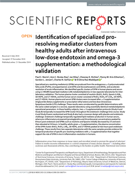 Identification of Specialized Pro- Resolving Mediator Clusters From