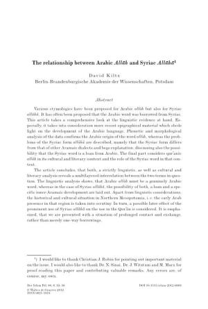 The Relationship Between Arabic Alla¯H and Syriac Alla¯Ha¯1