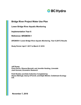 BRGMON-1 | Lower Bridge River Aquatic Monitoring