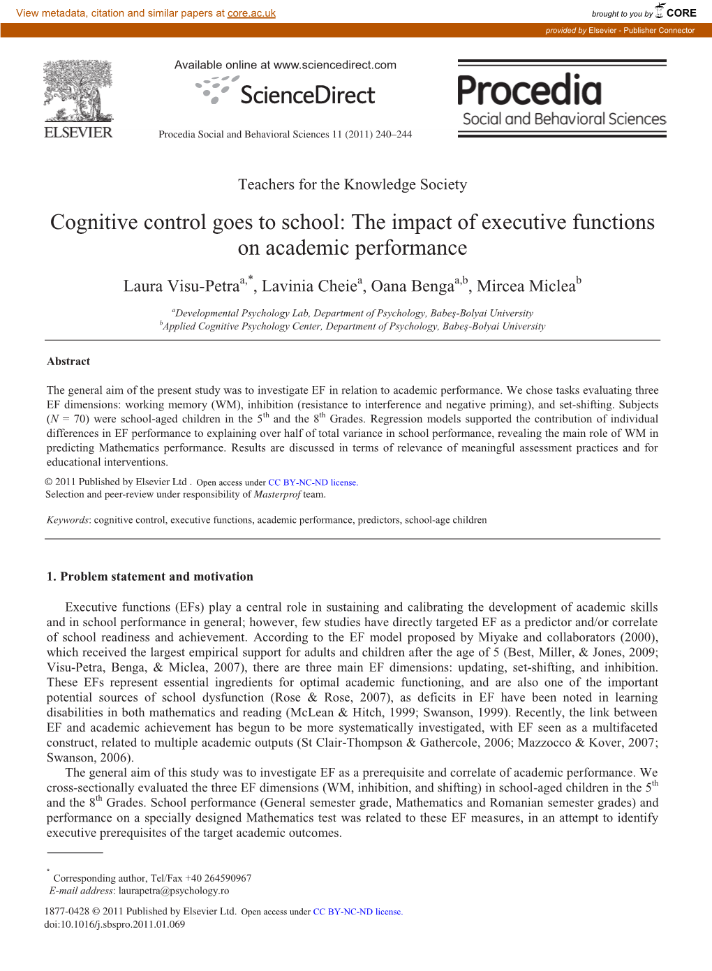 The Impact of Executive Functions on Academic Performance