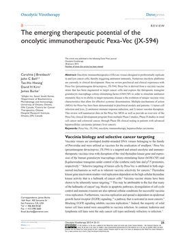 The Emerging Therapeutic Potential of the Oncolytic Immunotherapeutic Pexa-Vec (JX-594)