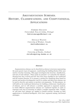 Argumentation Schemes. History, Classifications, and Computational Applications