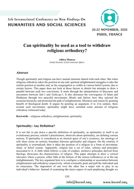 Can Spirituality Be Used As a Tool to Withdraw Religious Orthodoxy?