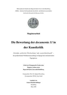 Die Bewertung Der Documenta 11 in Der Kunstkritik