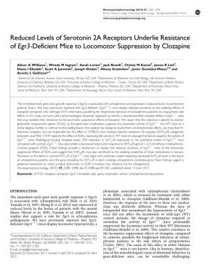 Reduced Levels of Serotonin 2A Receptors Underlie Resistance of Egr3-Deficient Mice to Locomotor Suppression by Clozapine