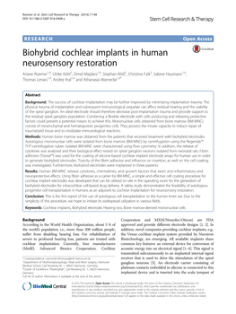 Biohybrid Cochlear Implants in Human Neurosensory Restoration