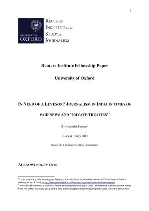 Reuters Institute Fellowship Paper University of Oxford