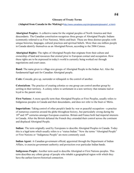 Glossary of Treaty Terms Aboriginal Peoples: a Collective Name for The