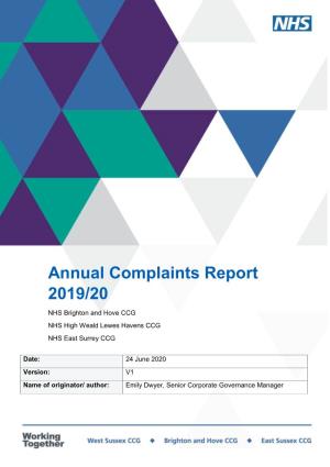 Complaints Annual Report Brighton and Hove – East Surrey – High