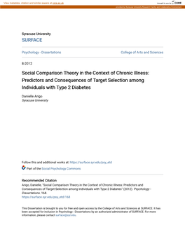 Social Comparison Theory in the Context of Chronic Illness: Predictors and Consequences of Target Selection Among Individuals with Type 2 Diabetes