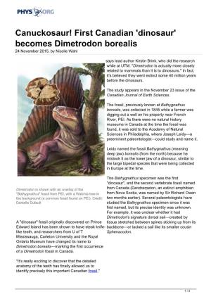 First Canadian 'Dinosaur' Becomes Dimetrodon Borealis 24 November 2015, by Nicolle Wahl