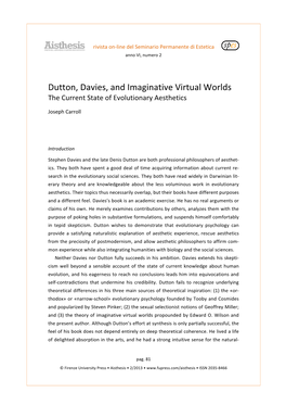 Dutton, Davies, and Imaginative Virtual Worlds: the Current State Of