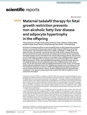 Maternal Tadalafil Therapy for Fetal Growth Restriction Prevents Non