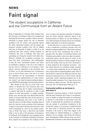 Faint Signal the Student Occupations in California and the Communiqué from an Absent Future