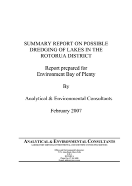 Summary Report on Possible Dredging of Lakes in the Rotorua District