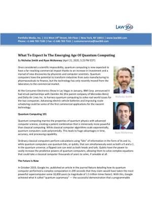 What to Expect in the Emerging Age of Quantum Computing by Nicholas Smith and Ryan Mckenney (April 21, 2020, 5:23 PM EDT)
