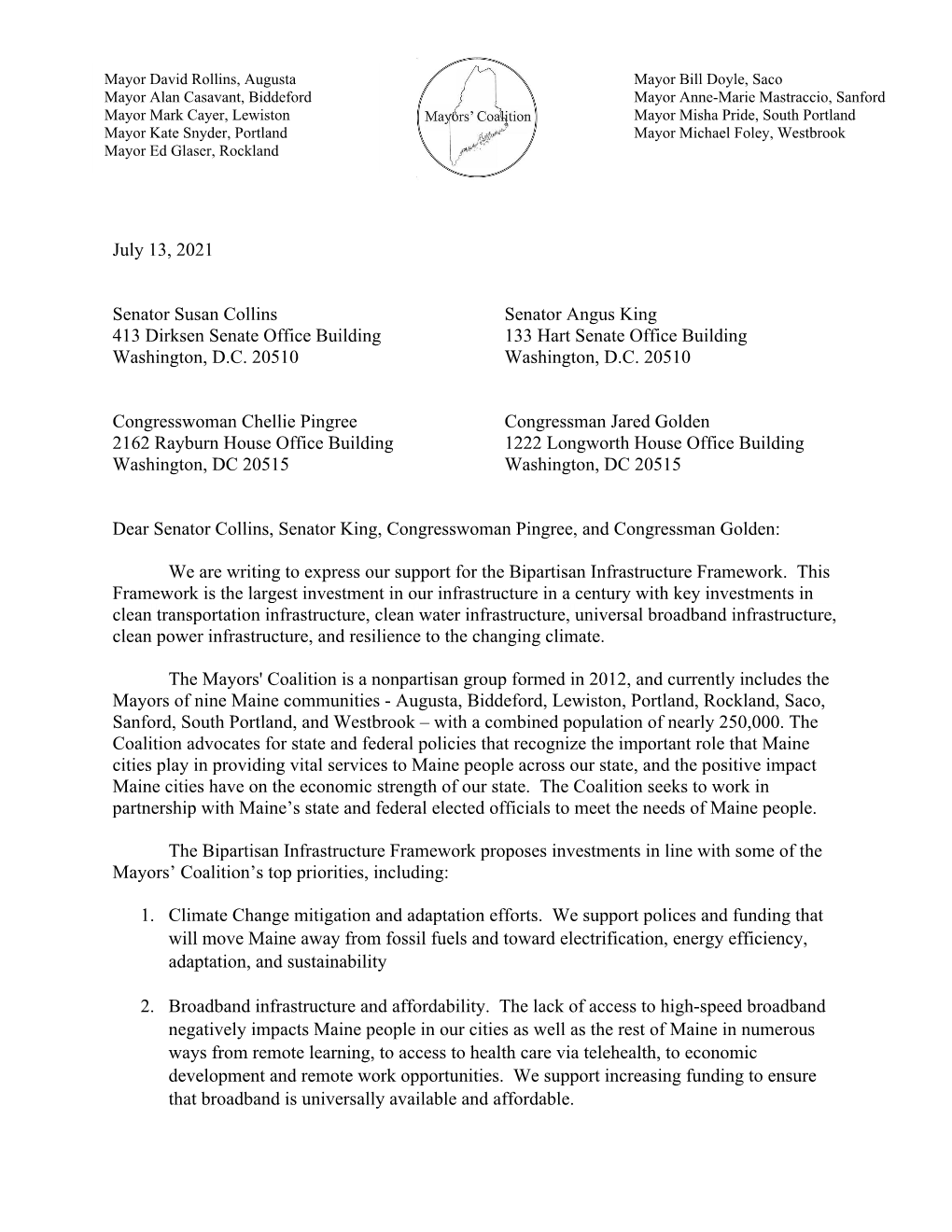 Read Mayor's Coalition Letter to Federal Delegation