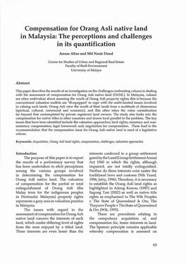 Compensation for Orang Ash Native Land in Malaysia: the Perceptions and Challenges in Its Quantification