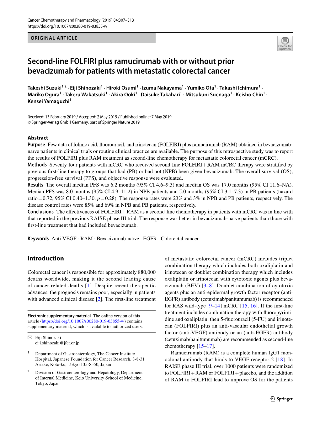 Second-Line FOLFIRI Plus Ramucirumab with Or Without Prior