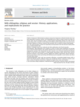 Milk Siblingship, Religious and Secular: History, Applications, And