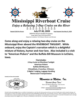 Mississippi Riverboat Cruise Enjoy a Relaxing 2-Day Cruise on the River