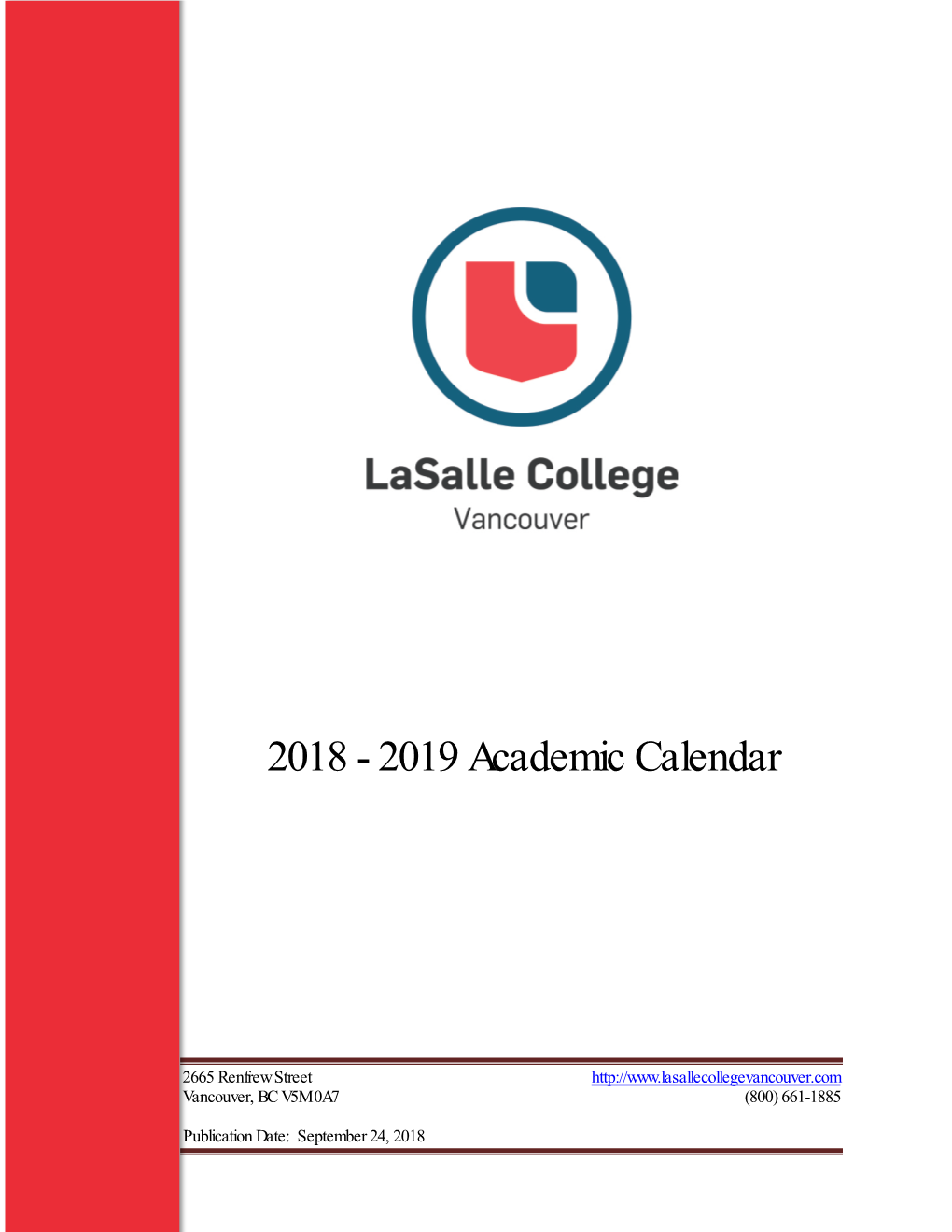 2018 - 2019 Academic Calendar