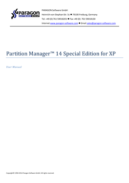 Partition Manager™ 14 Special Edition for XP