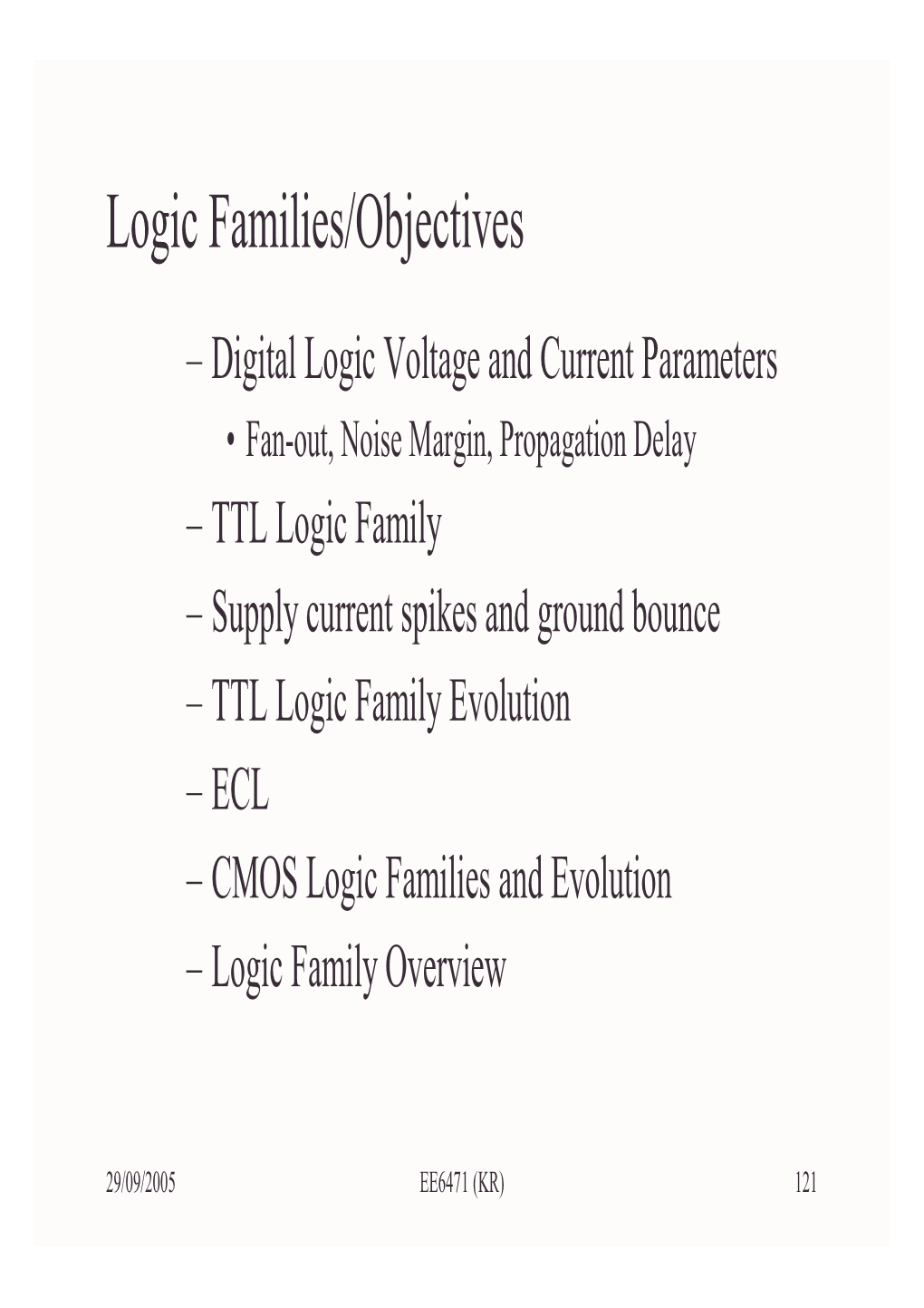 Logic Families/Objectives