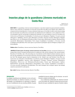 Insectos Plaga De La Guanábana (Annona Muricata) En Costa Rica Daniel Coto A1 Joseph L.Saunders2