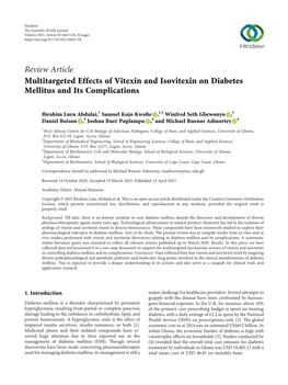 Multitargeted Effects of Vitexin and Isovitexin on Diabetes Mellitus and Its Complications